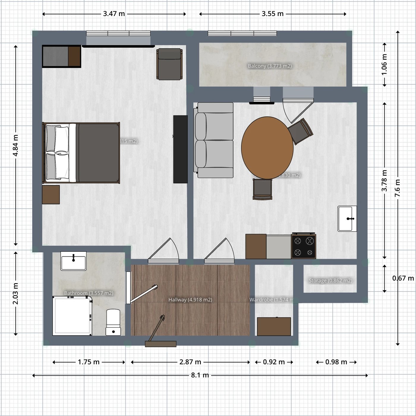 The recognised project with walls, doors, windows and rooms