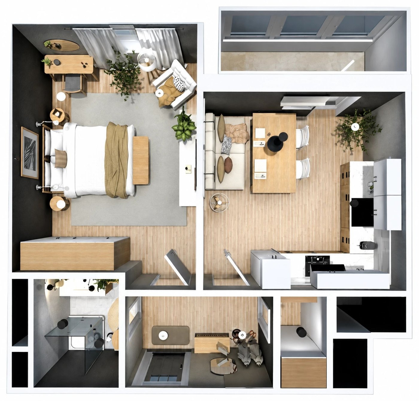 The project furnished in Scandinavian style